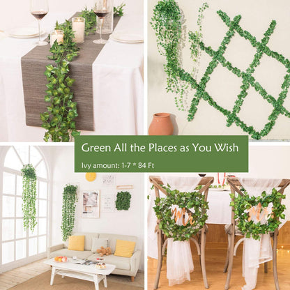 84 Ft 12 Strands Fake Ivy Leaves Artificial Ivy Garland Greenery Decor Faux Green Hanging Plant Vine for Wall Party Wedding Decoration - Lasercutwraps Shop