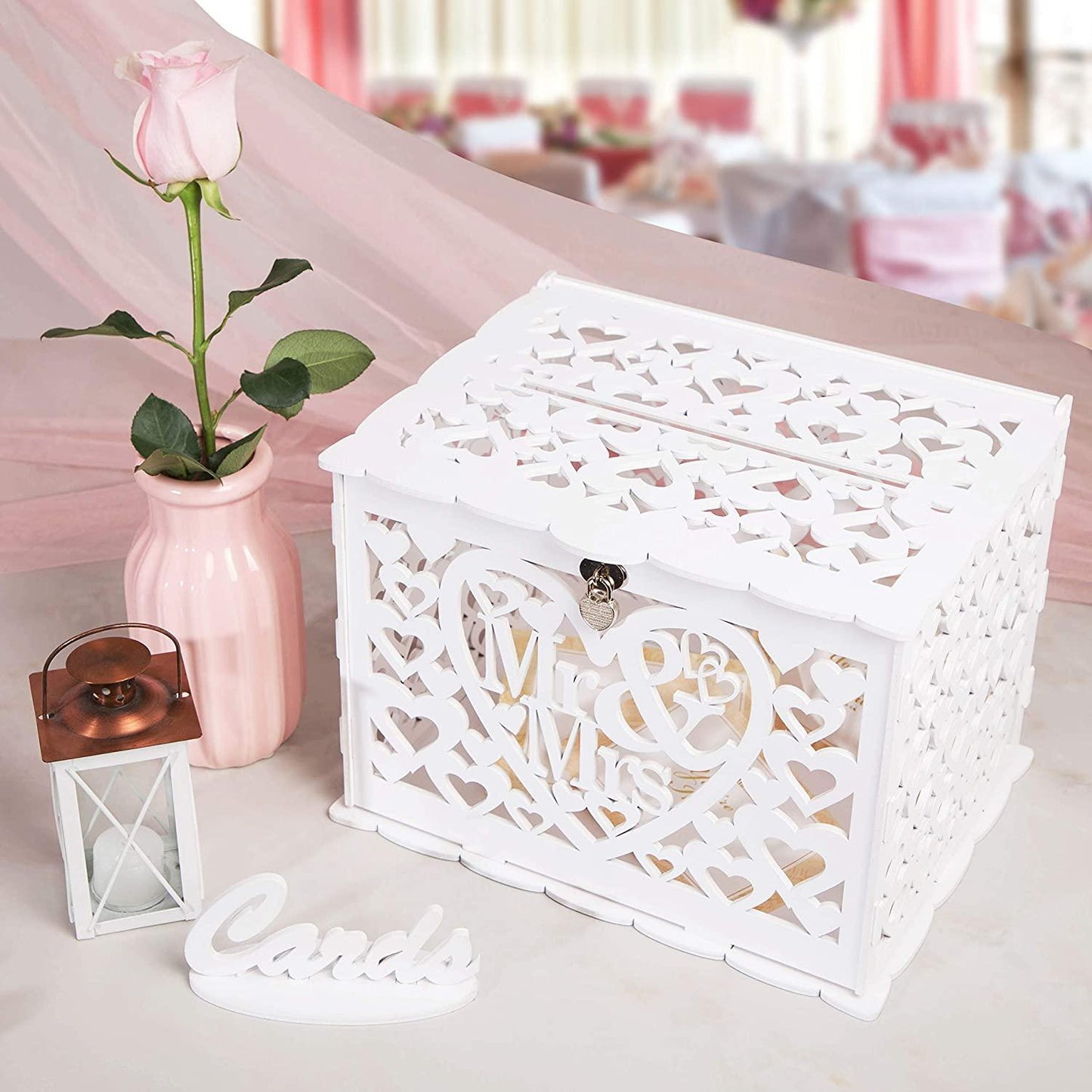 Wedding Card Box With Lock and Key, Card Box for Wedding, Rustic Wedding Decorations for Reception - Lasercutwraps Shop