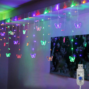 Curtain Lights 48 LED USB Powered 8 Modes Waterproof Window Curtain String Lights with 10 Butterflies Lights for Christmas Holiday Party Decoration - Lasercutwraps Shop