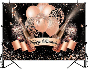 Rose Gold Happy Birthday Backdrop for Women Bday Party Photography Background - Lasercutwraps Shop