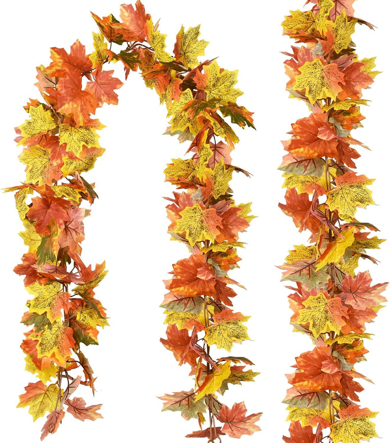 2 Pack Fall Garland Maple Leaf, 5.9Ft/Piece Hanging Vine Garland, Artificial Autumn Garland Thanksgiving Decoration for Home Wedding - Lasercutwraps Shop