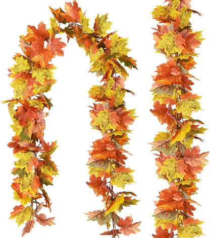2 Pack Fall Garland Maple Leaf, 5.9Ft/Piece Hanging Vine Garland, Artificial Autumn Garland Thanksgiving Decoration for Home Wedding - Lasercutwraps Shop