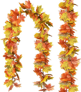 2 Pack Fall Garland Maple Leaf, 5.9Ft/Piece Hanging Vine Garland, Artificial Autumn Garland Thanksgiving Decoration for Home Wedding - Lasercutwraps Shop