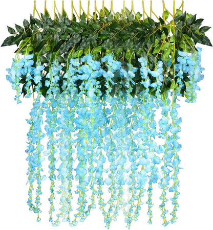 12 Pack 1 Piece 3.6 Feet Artificial Fake Wisteria Vine Ratta Hanging Garland Silk Flowers String Home Party Wedding Decor - Lasercutwraps Shop