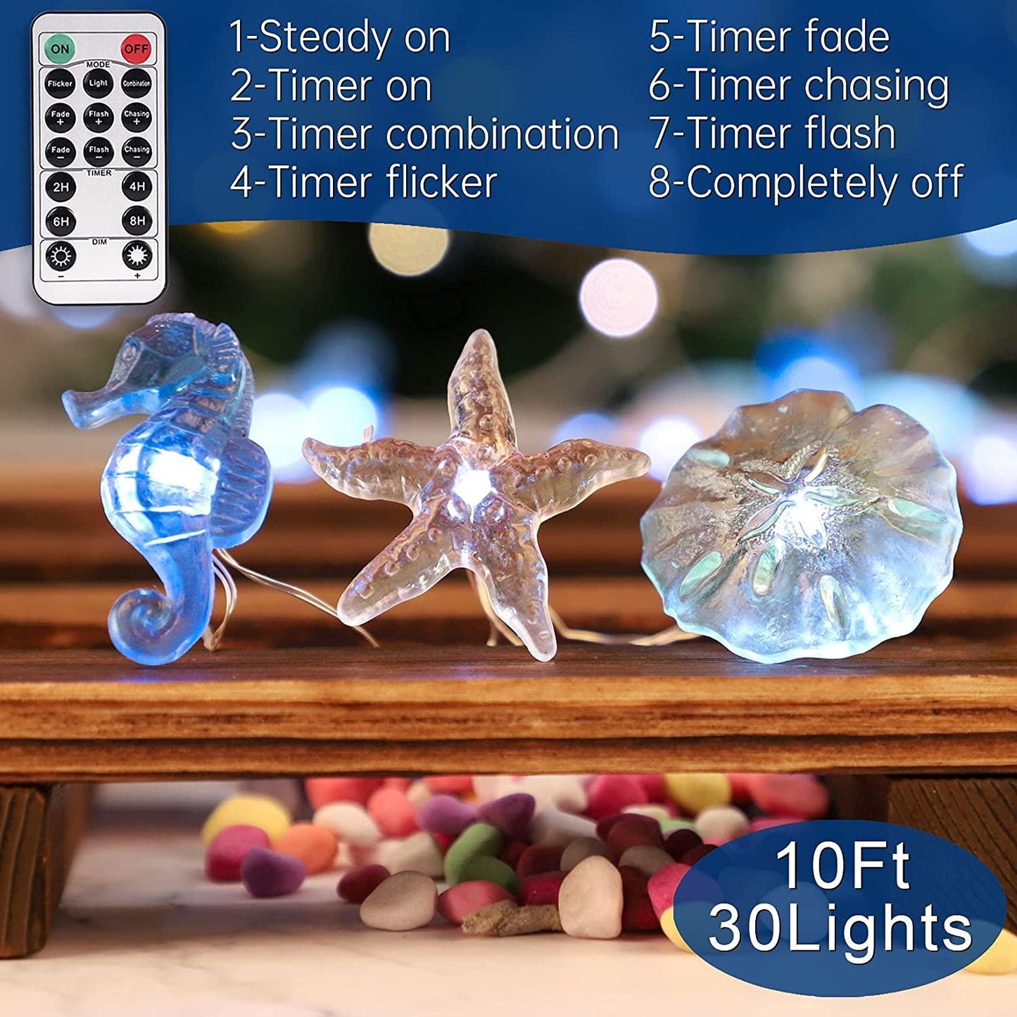 Nautical Theme Decorative String Lights, Under The Sea Sand Dollars Seahorse Beach Lights - Lasercutwraps Shop