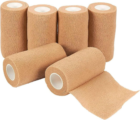 Self Adhesive Bandage Wrap, Cohesive Tape (Tan, 4 in x 5 Yards, 6-Pack) - Lasercutwraps Shop