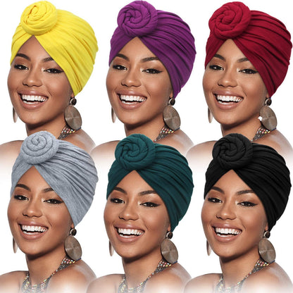 6 Pieces Women African Turban Flower Knot Pre-Tied Bonnet Beanie Cap Headwrap - Lasercutwraps Shop