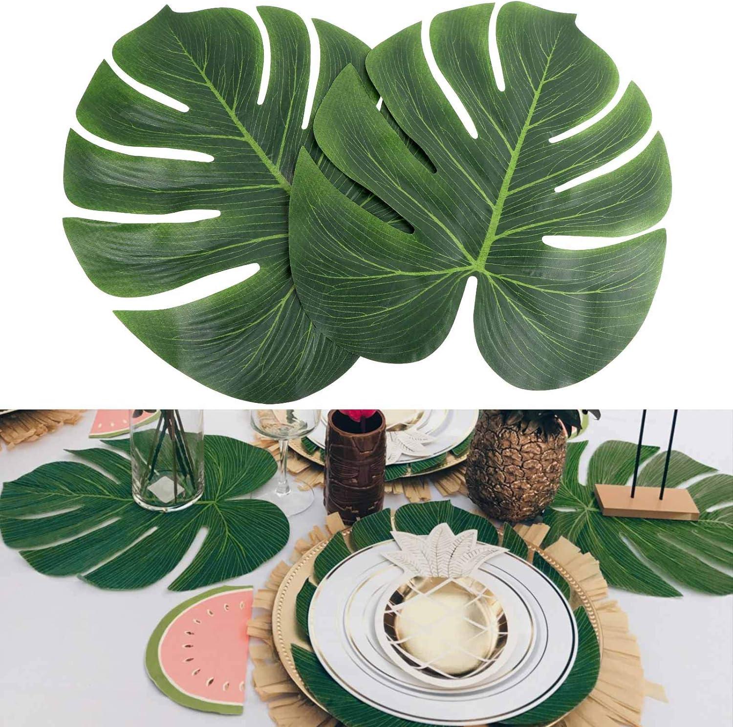 48pcs 14" Artificial Tropical Palm Leaves, Safari Birthday Decorations Extra Large Faux Leaf Jungle Hawaiian Party Decorations - Lasercutwraps Shop