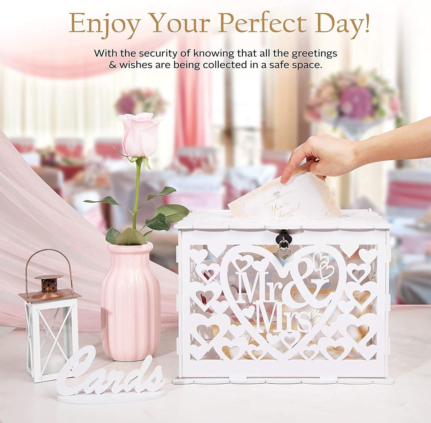 Wedding Card Box With Lock and Key, Card Box for Wedding, Rustic Wedding Decorations for Reception - Lasercutwraps Shop