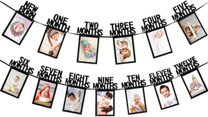 1st Birthday Baby Photo Banner for Newborn to 12 Months, Monthly Milestone Photograph Bunting Garland - Lasercutwraps Shop