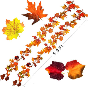 2 Pack Fall Garland Maple Leaf, 5.9Ft/Piece Hanging Vine Garland, Artificial Autumn Garland Thanksgiving Decoration for Home Wedding - Lasercutwraps Shop