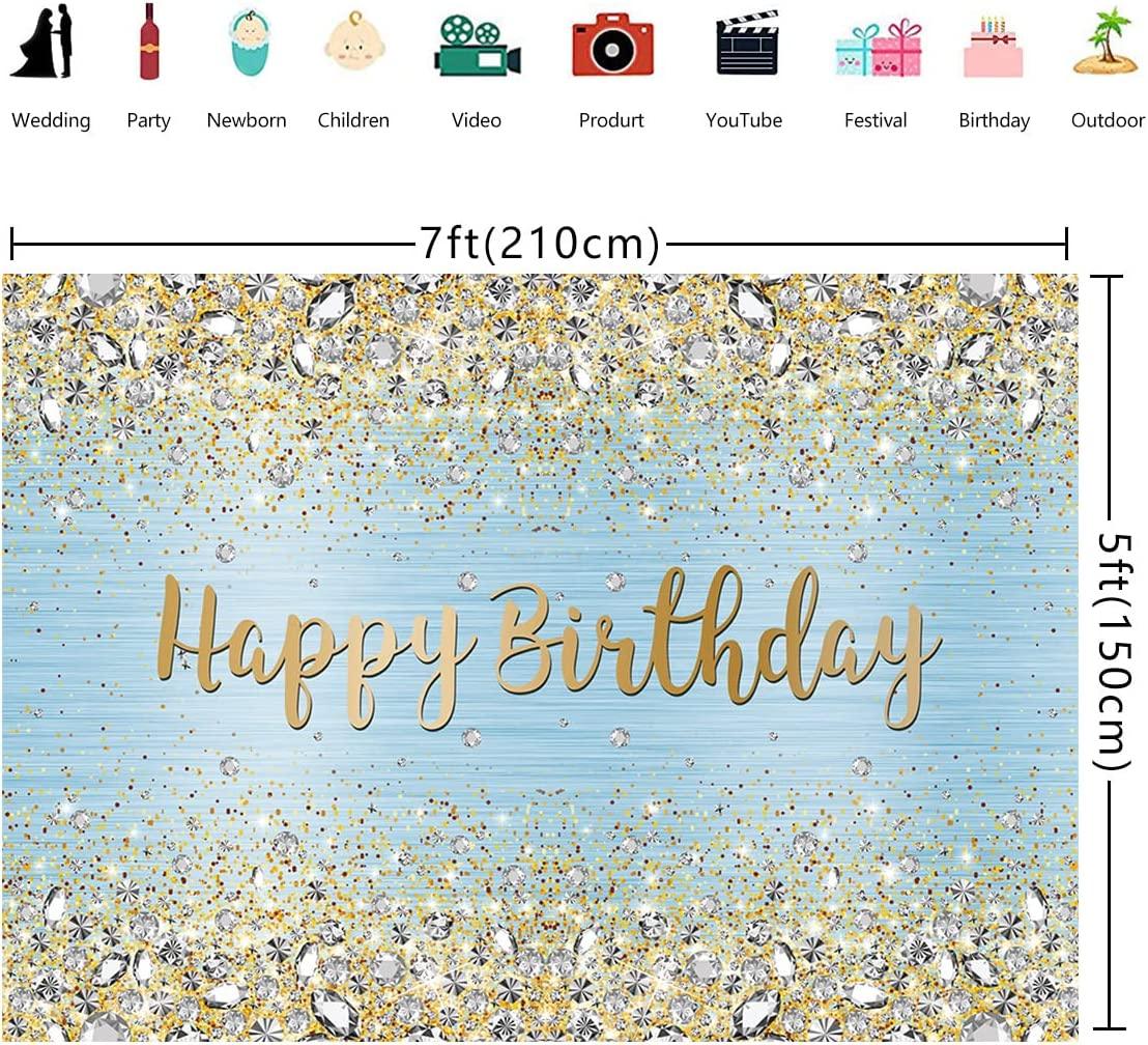 Blue Happy Birthday Backdrop Golden Diamond Shiny Bokeh Photography Background - Lasercutwraps Shop