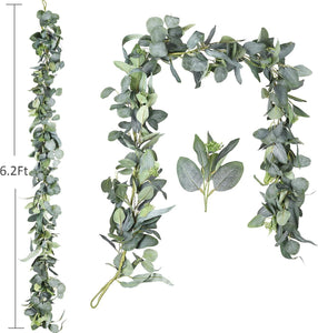 6.2 Feet Eucalyptus Garland Artificial Silk Eucalyptus Leaves Vines Handmade Garland Greenery Wedding Home Backdrop Arch Wall Decor - Lasercutwraps Shop