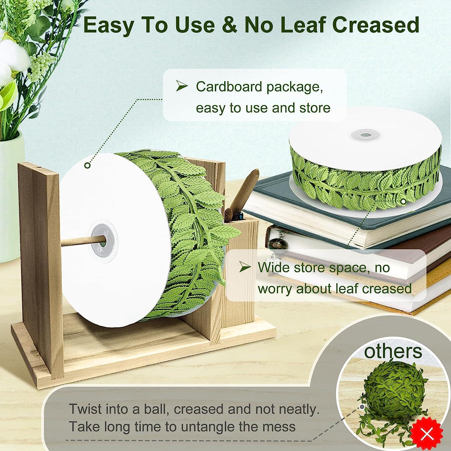 Leaf Ribbon, 60 Yards Artificial Green Ribbons for Crafts, Grass Olive Green Leaf Trim Rope for Wedding Party Wrapping Home Decor Wreath Garland - Lasercutwraps Shop