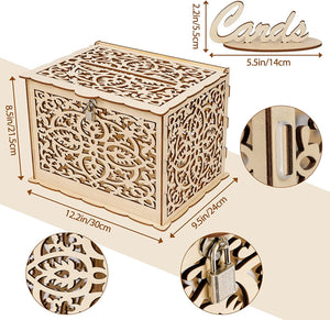 DIY Rustic Wedding Card Box with Lock and Card Sign Wooden Gift Card Box Money Box for Wedding Reception - Lasercutwraps Shop