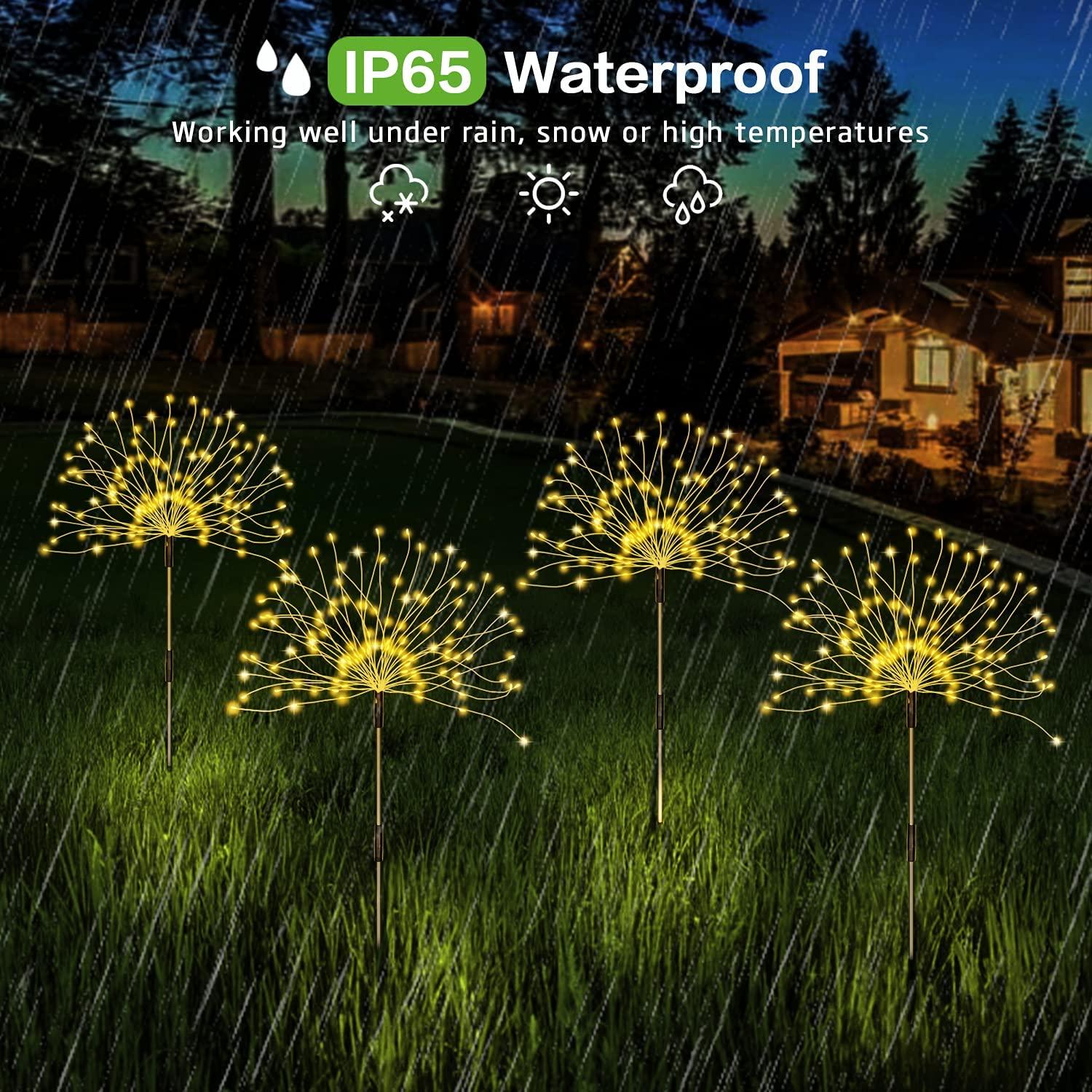 4 Packs Solar Warm White Garden Lights, Firework Lights with 120 LED Starburst String Lights for Wedding Christmas - Lasercutwraps Shop