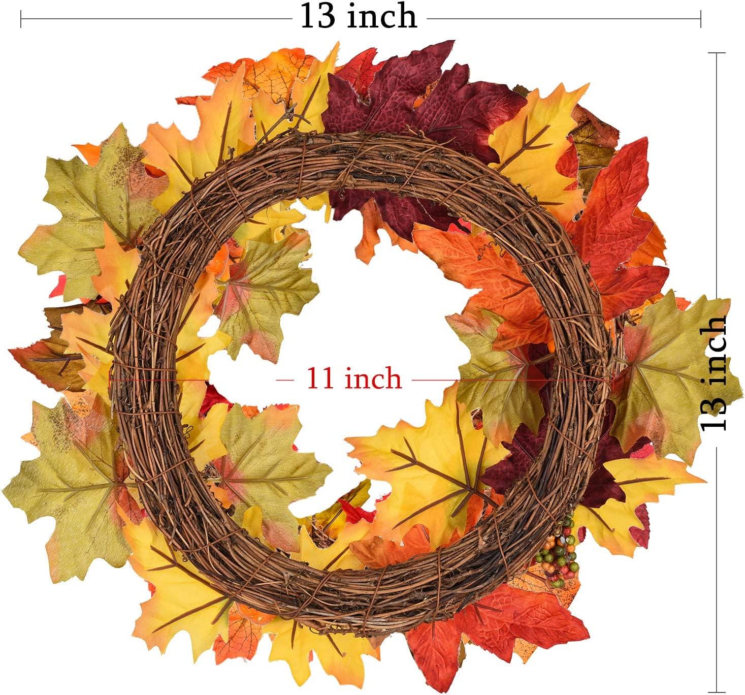 13 Inch Artificial Autumn Fall Wreath, Harvest Thanksgiving Door Wreath for Front Door with Pumpkins, Berry and Maple Leaf - Lasercutwraps Shop