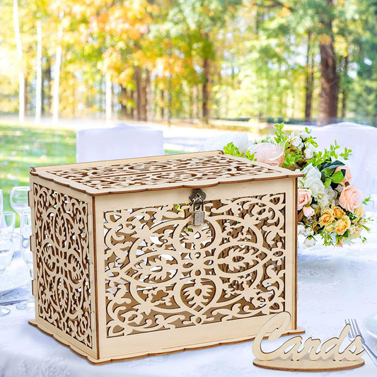 DIY Rustic Wedding Card Box with Lock and Card Sign Wooden Gift Card Box Money Box for Wedding Reception - Lasercutwraps Shop