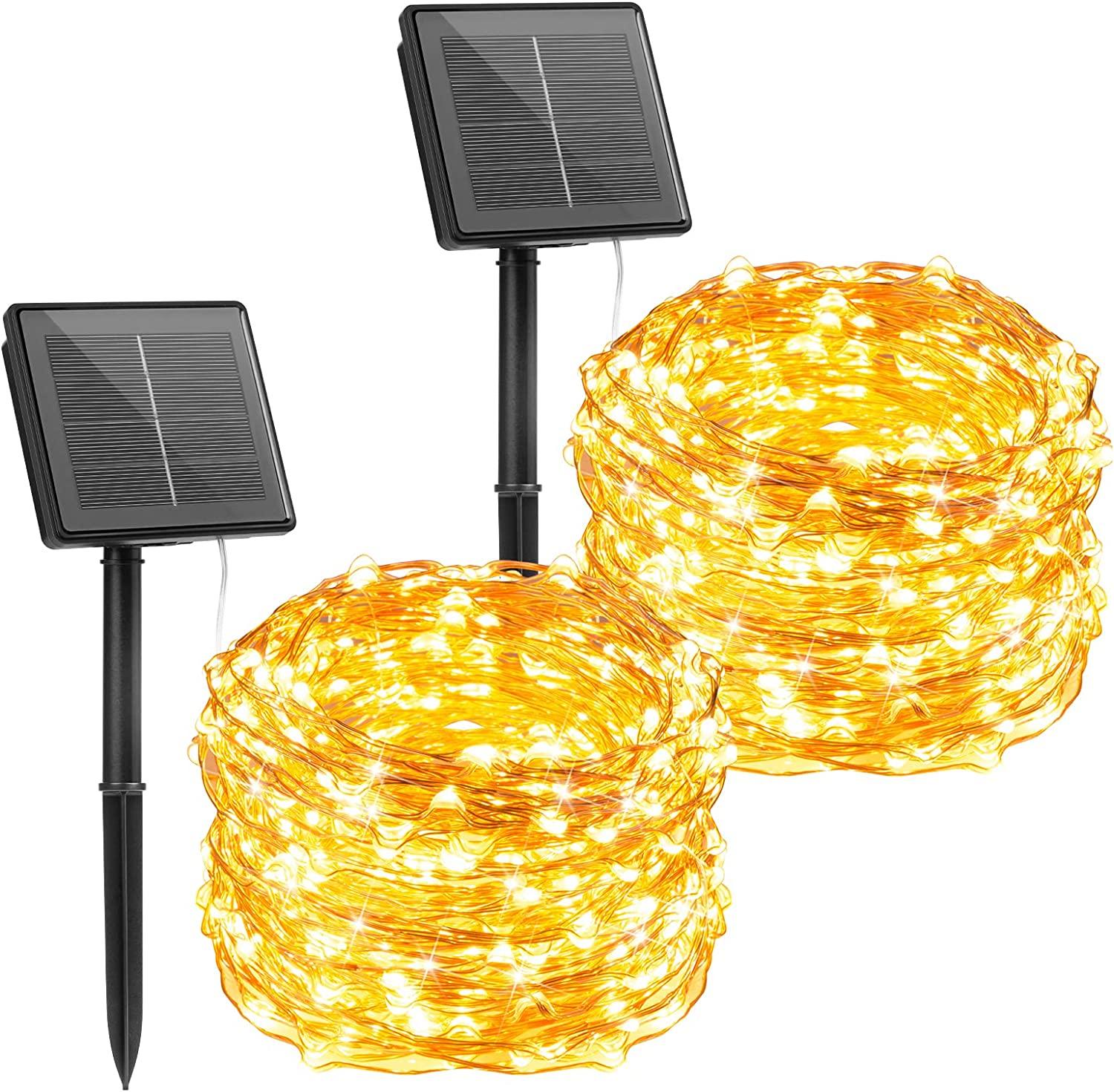 Outdoor Solar String Lights, 2 Pack 33Feet 100 Led Solar Powered Fairy Lights with 8 Modes Waterproof Decoration - Lasercutwraps Shop