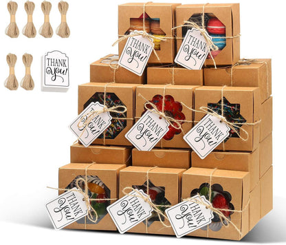 60 Pcs Brown Bakery Boxes with Window 4x4x2.5 Inches Cookie Boxes Kraft Paper Brown Gift Box for Pastries - Lasercutwraps Shop