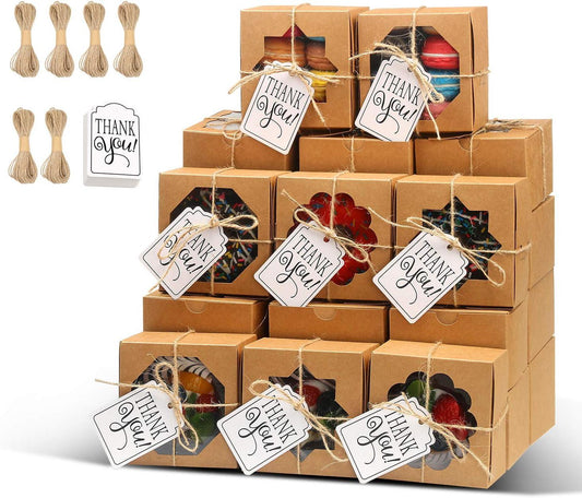 60 Pcs Brown Bakery Boxes with Window 4x4x2.5 Inches Cookie Boxes Kraft Paper Brown Gift Box for Pastries - Lasercutwraps Shop