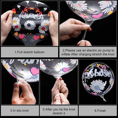 12 Pieces Happy Birthday Balloons Transparent Bobo Balloons Colorful 4D Balloons for Birthday Party Decorations - Lasercutwraps Shop