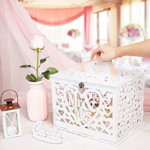 Wedding Card Box With Lock and Key, Card Box for Wedding, Rustic Wedding Decorations for Reception - Lasercutwraps Shop