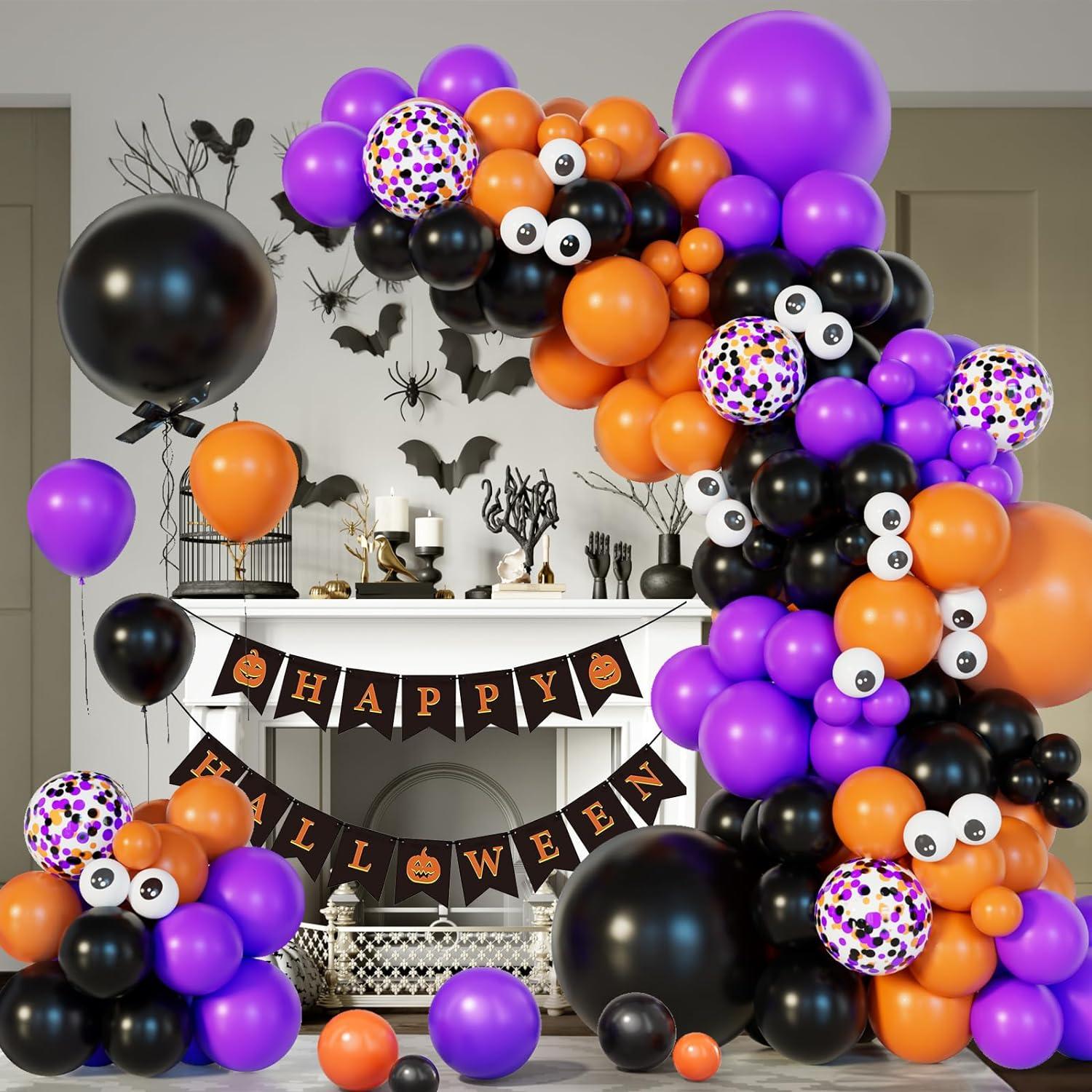 140Pcs Halloween Balloon Garland Arch kit with Black Orange Purple Confetti Eyeball Balloons for Halloween Day Party - Lasercutwraps Shop