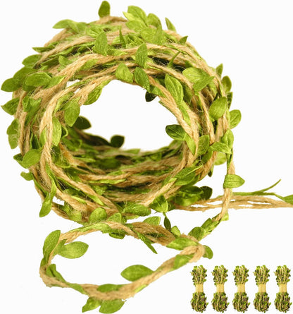 196 Ft Green Leaf Ribbon Jute Burlap Twine Vine with Artificial Leaves for Safari Decor Baby Shower Jungle Decor and DIY Wreath Wraping Craft - Lasercutwraps Shop