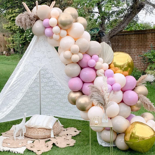 110pcs DIY Pastel Orange Peach Balloon Garland Arch with Macaron Rose Pink Metallic Gold Balloons - Lasercutwraps Shop