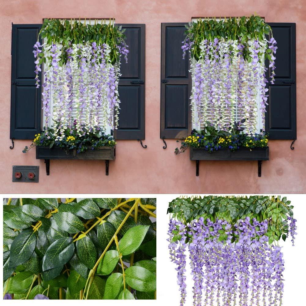 12 Pack 1 Piece 3.6 Feet Artificial Fake Wisteria Vine Ratta Hanging Garland Silk Flowers String Home Party Wedding Decor - Lasercutwraps Shop