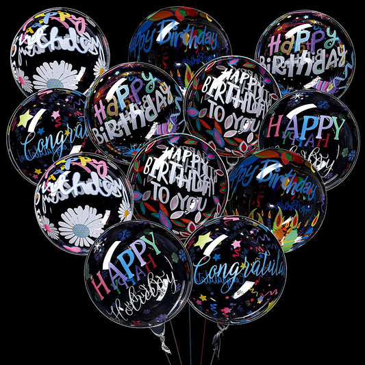 12 Pieces Happy Birthday Balloons Transparent Bobo Balloons Colorful 4D Balloons for Birthday Party Decorations - Lasercutwraps Shop