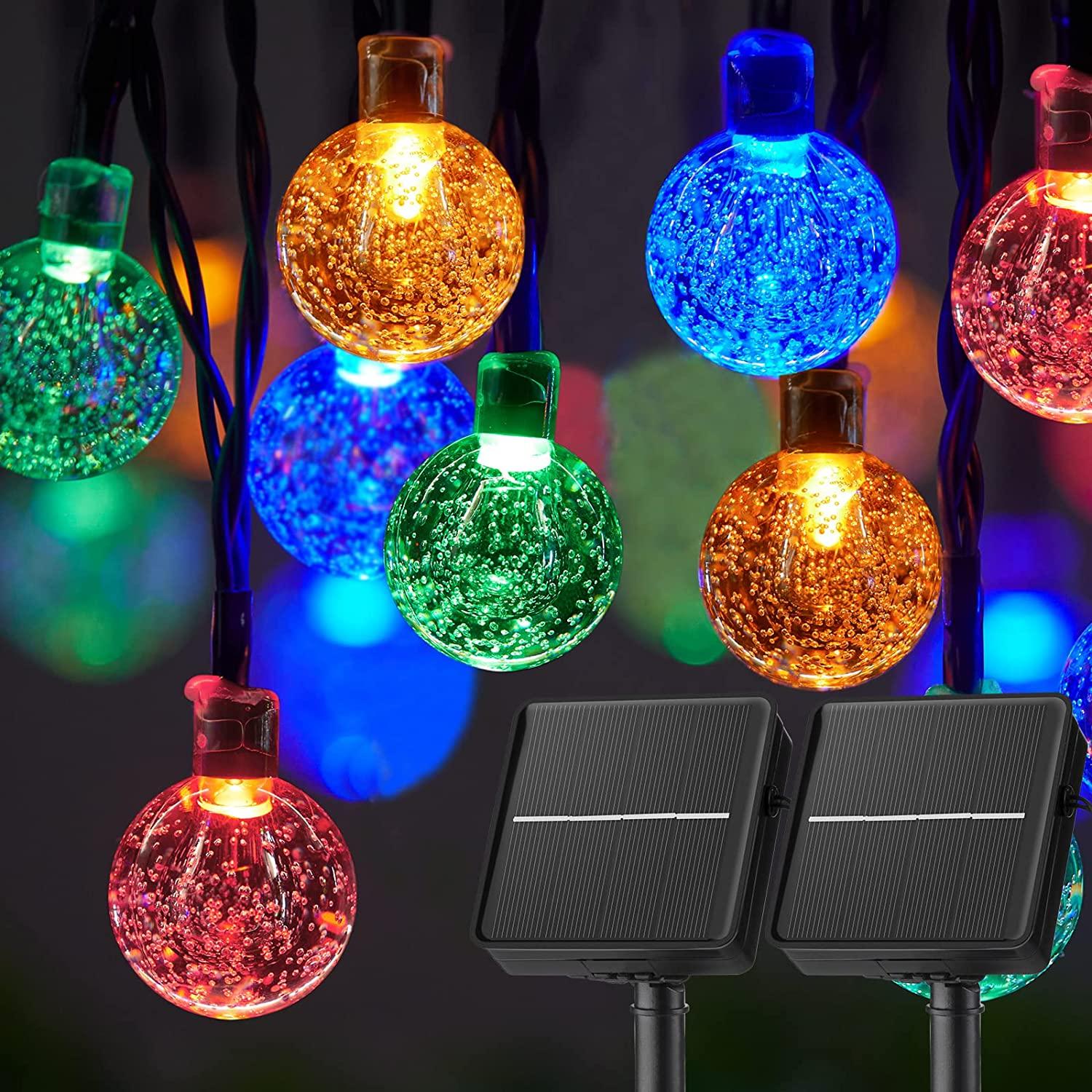 Solar String Lights Outdoor Waterproof, 2 Pack 60 LED 36.5 FT Each, Crystal Globe Lights with 8 Lighting Modes - Lasercutwraps Shop
