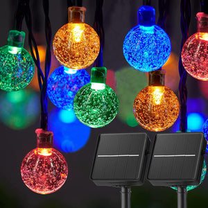 Solar String Lights Outdoor Waterproof, 2 Pack 60 LED 36.5 FT Each, Crystal Globe Lights with 8 Lighting Modes - Lasercutwraps Shop