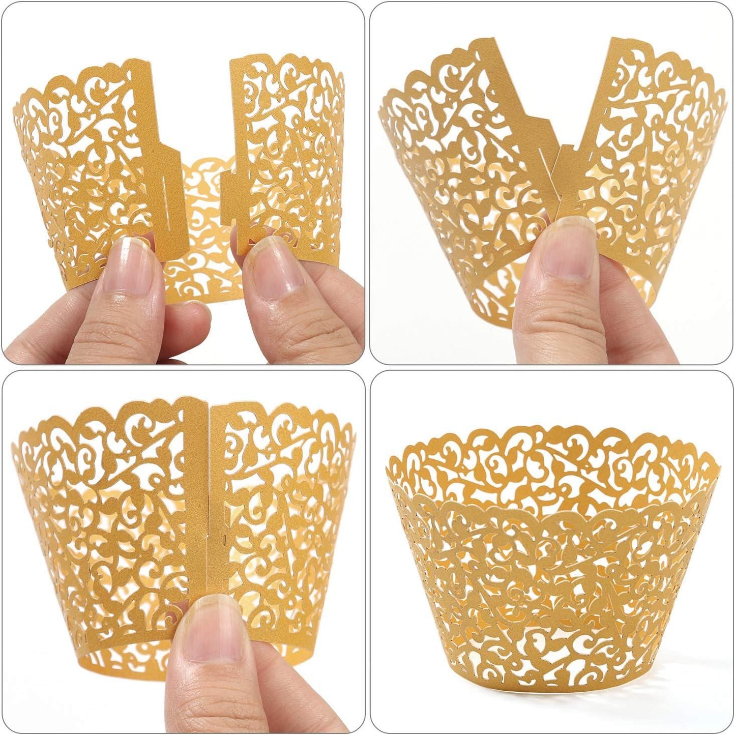 Pack of 100 Cupcake Wrappers Artistic Bake Cake Paper Cups Vine Designed Laser Cut Cupcake Wraps Baking Cup Muffin Case Trays for Wedding Baby Shower - Lasercutwraps Shop