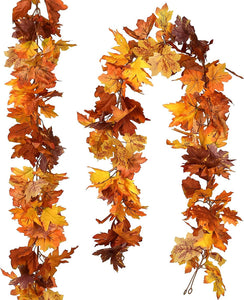 2 Pack Fall Garland Maple Leaf, 5.9Ft/Piece Hanging Vine Garland, Artificial Autumn Garland Thanksgiving Decoration for Home Wedding - Lasercutwraps Shop