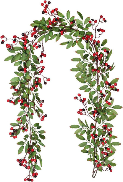 5.83 Ft Red Berry Christmas Garland, Artificial Berry Garland for Indoor Outdoor Hone Fireplace Decoration - Lasercutwraps Shop