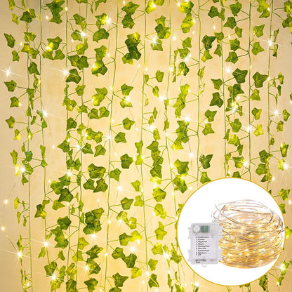 9.8ft x 9.8ft String Lights with 12pcs Artificial Ivy Vines Battery Operated Curtain Lights for Wedding - Lasercutwraps Shop