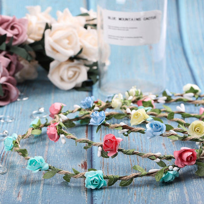 4 Pcs Flower Crown Floral Wreath Headband Floral Garland Headbands Bohemian Style Headdress for Wedding Bride Bridal Headwear - Lasercutwraps Shop