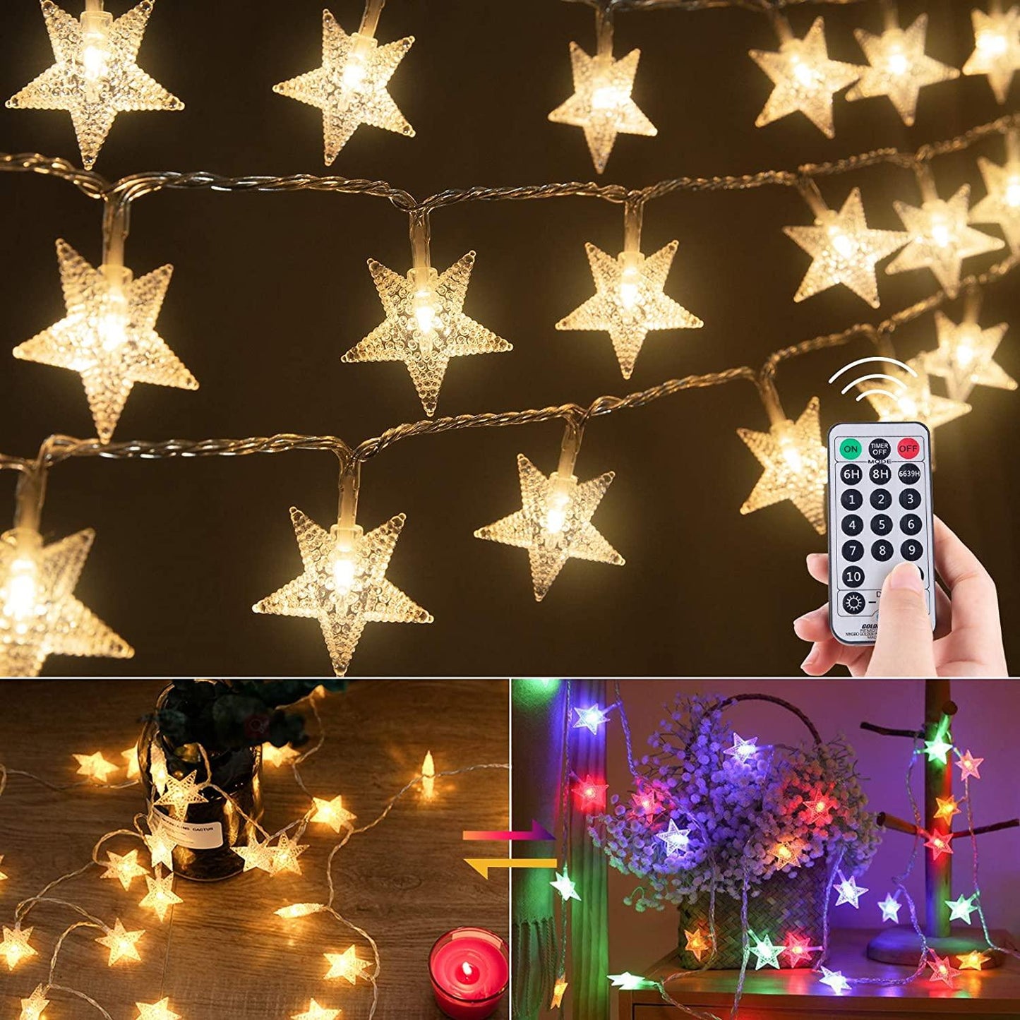 Color Changing Star String Lights Plug in 33 Feet 100 Led Star Fairy Lights with Remote and Timer - Lasercutwraps Shop