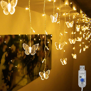 Curtain Lights 48 LED USB Powered 8 Modes Waterproof Window Curtain String Lights with 10 Butterflies Lights for Christmas Holiday Party Decoration - Lasercutwraps Shop