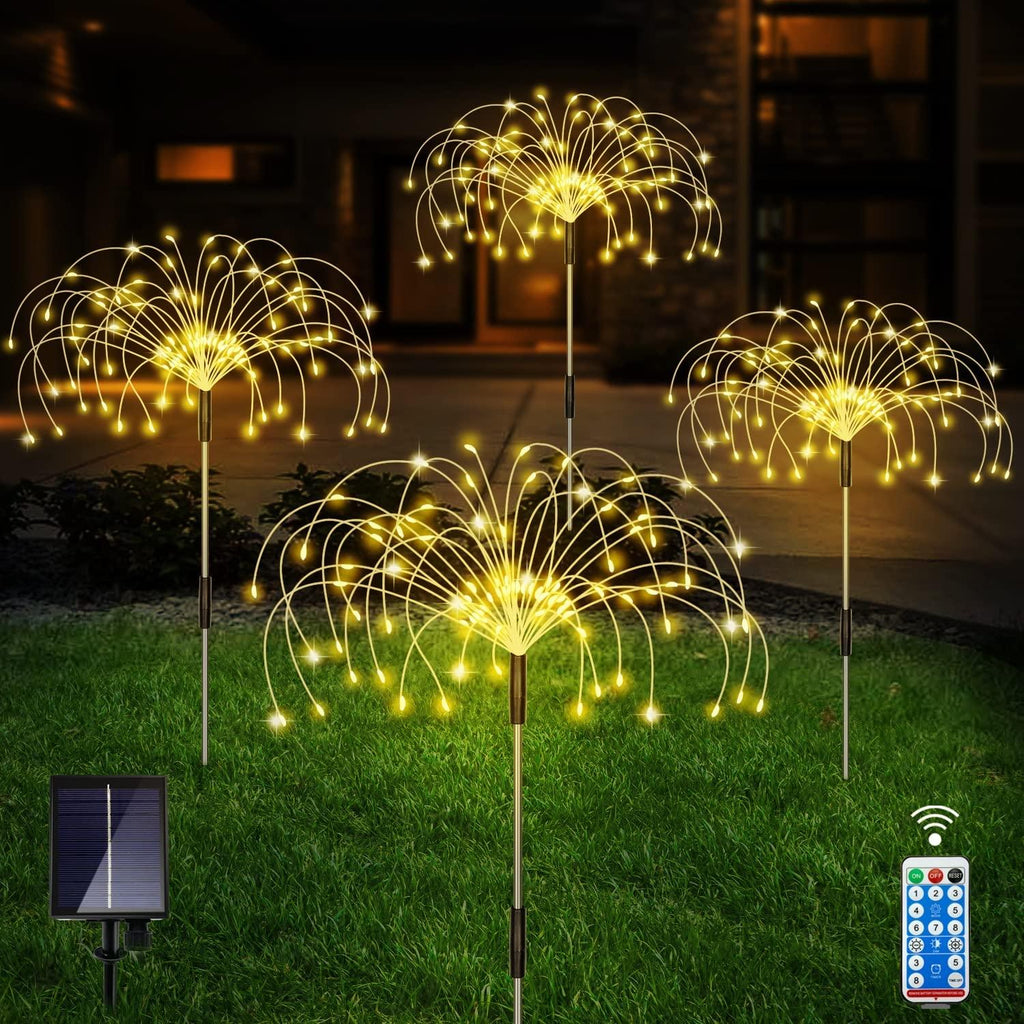 4 Packs Solar Warm White Garden Lights, Firework Lights with 120 LED Starburst String Lights for Wedding Christmas - Lasercutwraps Shop
