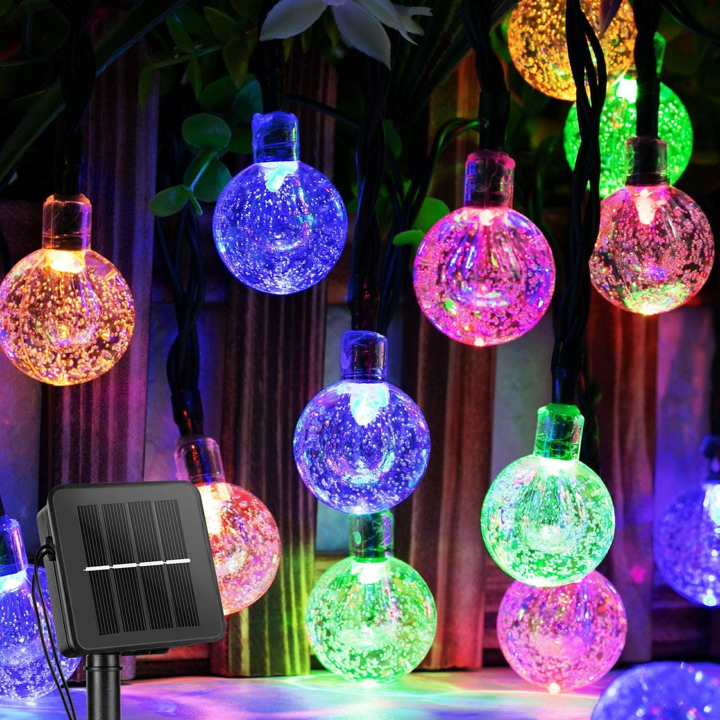 Solar String Lights Outdoor Waterproof, 2 Pack 60 LED 36.5 FT Each, Crystal Globe Lights with 8 Lighting Modes - Lasercutwraps Shop