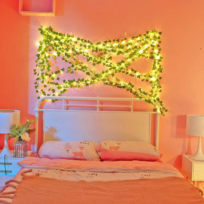 12 Pcs Artificial Ivy Garland Fake Vines with 9.8*9.8Ft Lights String (300 LED) Decor Faux Green Hanging Plant Greenery for Wall Party Wedding Room - Lasercutwraps Shop