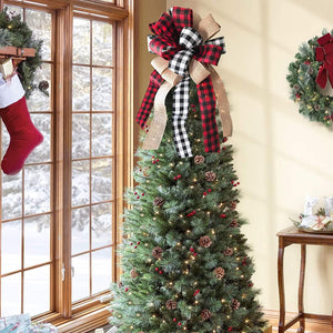 Christmas Tree Topper Buffalo Plaid Red Black Burlap Decorative Bow - Lasercutwraps Shop