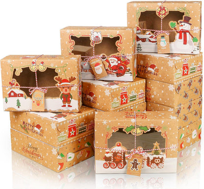 24Pcs Christmas Cookie Boxes with Window, 8.6 * 5.9 * 2.7in Bakery Boxes for Gift Giving, Kraft Brown Treat Boxes Dessert Boxes - Lasercutwraps Shop