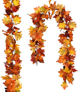 2 Pack Fall Garland Maple Leaf, 5.9Ft/Piece Hanging Vine Garland, Artificial Autumn Garland Thanksgiving Decoration for Home Wedding - Lasercutwraps Shop