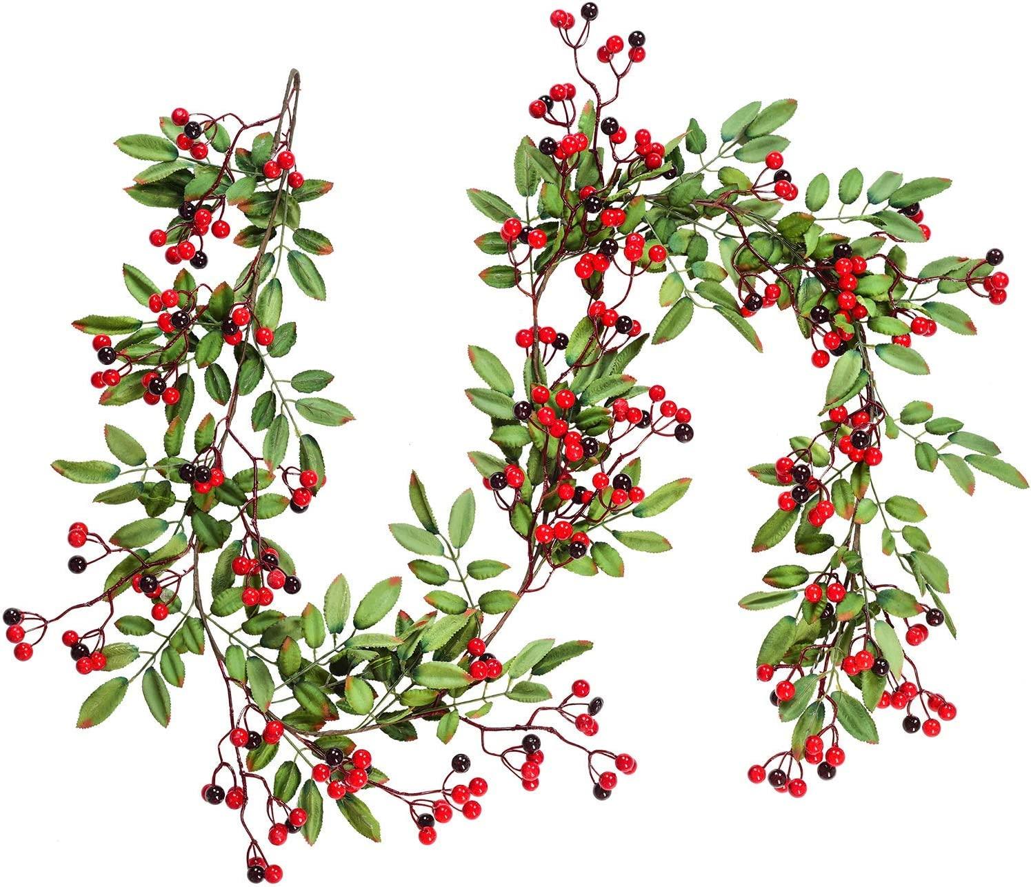 5.83 Ft Red Berry Christmas Garland, Artificial Berry Garland for Indoor Outdoor Hone Fireplace Decoration - Lasercutwraps Shop