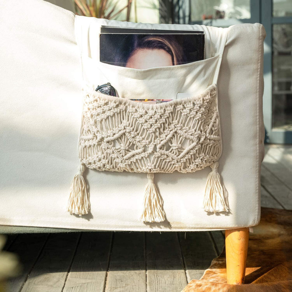 Macrame Sofa Armrest Organizer Remote Control Holder Magazine Storage Basket - Lasercutwraps Shop