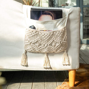 Macrame Sofa Armrest Organizer Remote Control Holder Magazine Storage Basket - Lasercutwraps Shop